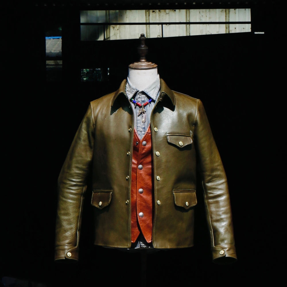 カウレザー レザージャケット khaki M~2XL
