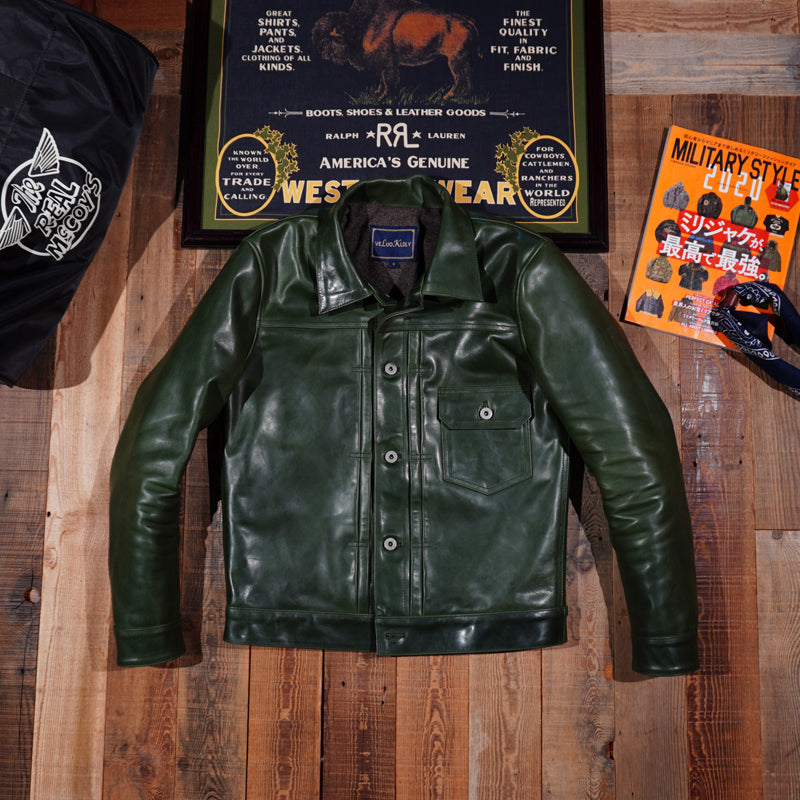 ★1st型 506復刻モデル ホースハイドレザージャケット★グリーン S~3XL