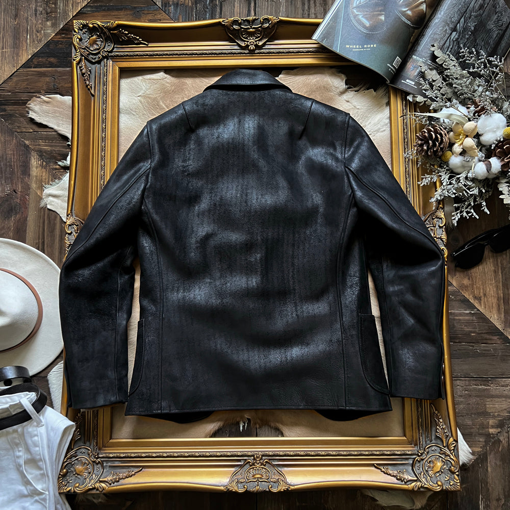 ◇カウレザー使用 3つボタン ジャケット◇ブレザー S~4XL
