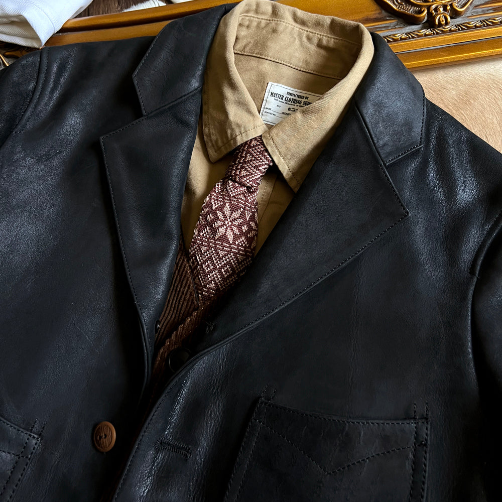 ◇カウレザー使用 3つボタン ジャケット◇ブレザー S~4XL