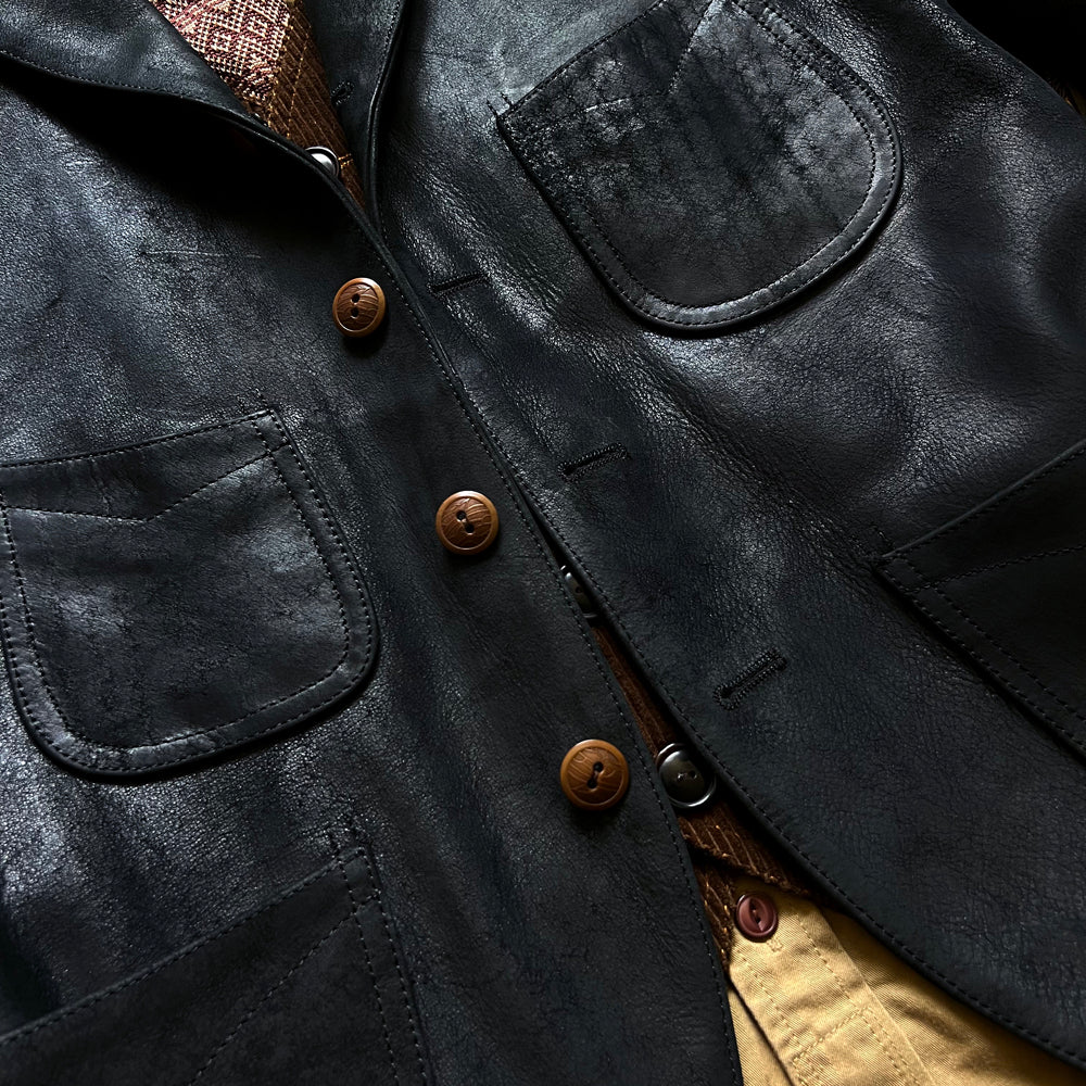 ◇カウレザー使用 3つボタン ジャケット◇ブレザー S~4XL