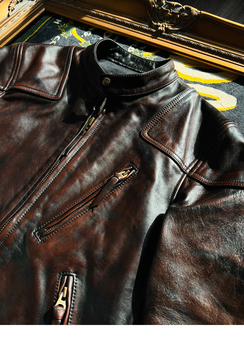 茶芯 ホースハイドレザー シングルライダース ジャケット S~4XL