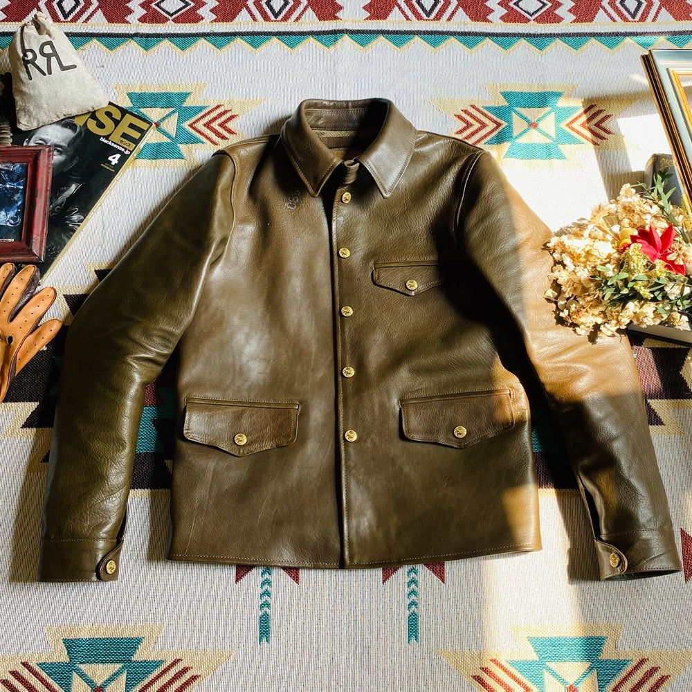 カウレザー レザージャケット khaki M~2XL