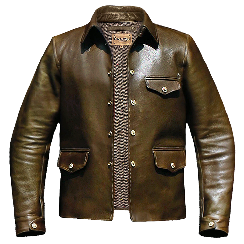 カウレザー レザージャケット khaki M~2XL