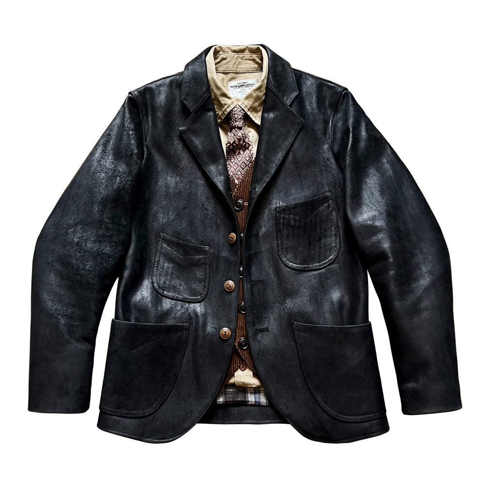 ◇カウレザー使用 3つボタン ジャケット◇ブレザー S~4XL