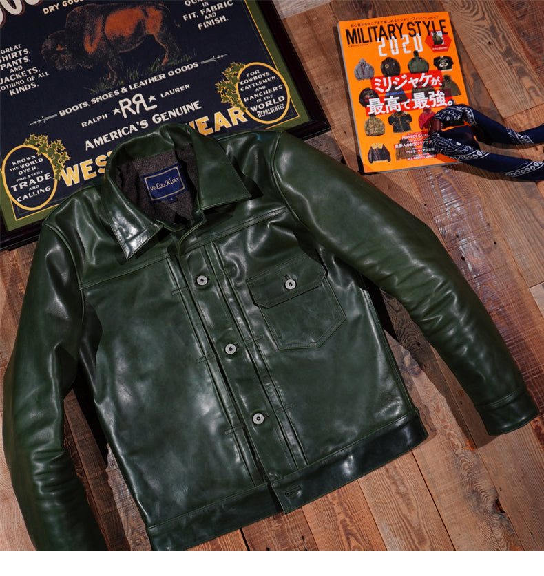 ★1st型 506復刻モデル ホースハイドレザージャケット★グリーン S~3XL