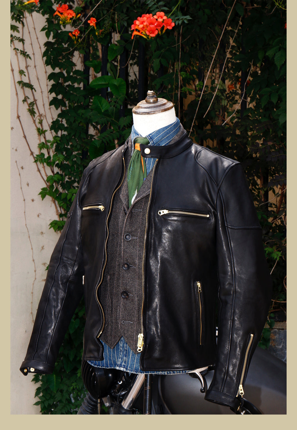 植物タンニン鞣しラムレザー シングルライダースジャケット S~3XL
