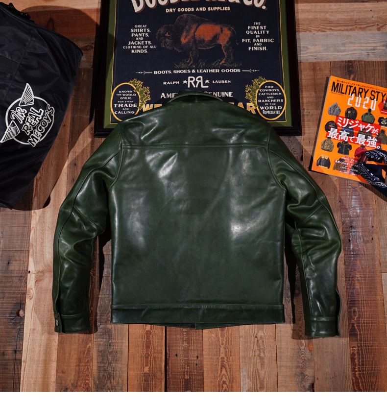 ★1st型 506復刻モデル ホースハイドレザージャケット★グリーン S~3XL