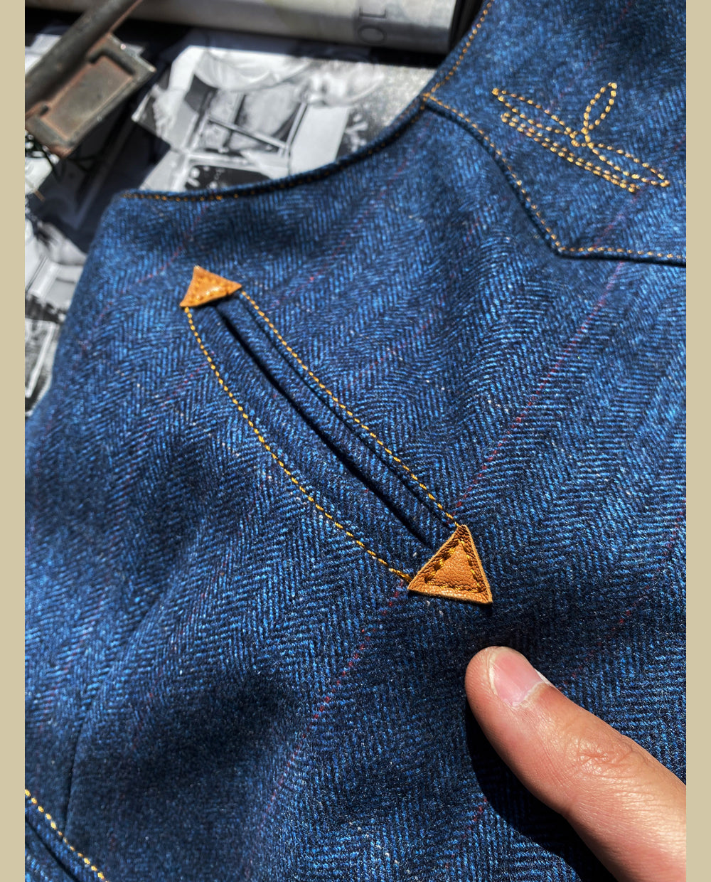 ウールインディゴ ヘリンボーン ウエスタンベスト S~3XL