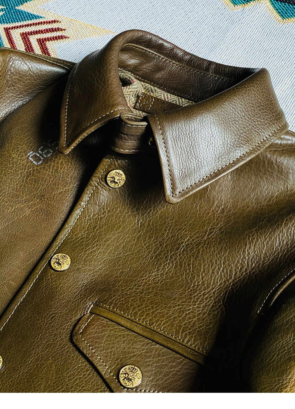 カウレザー レザージャケット khaki M~2XL