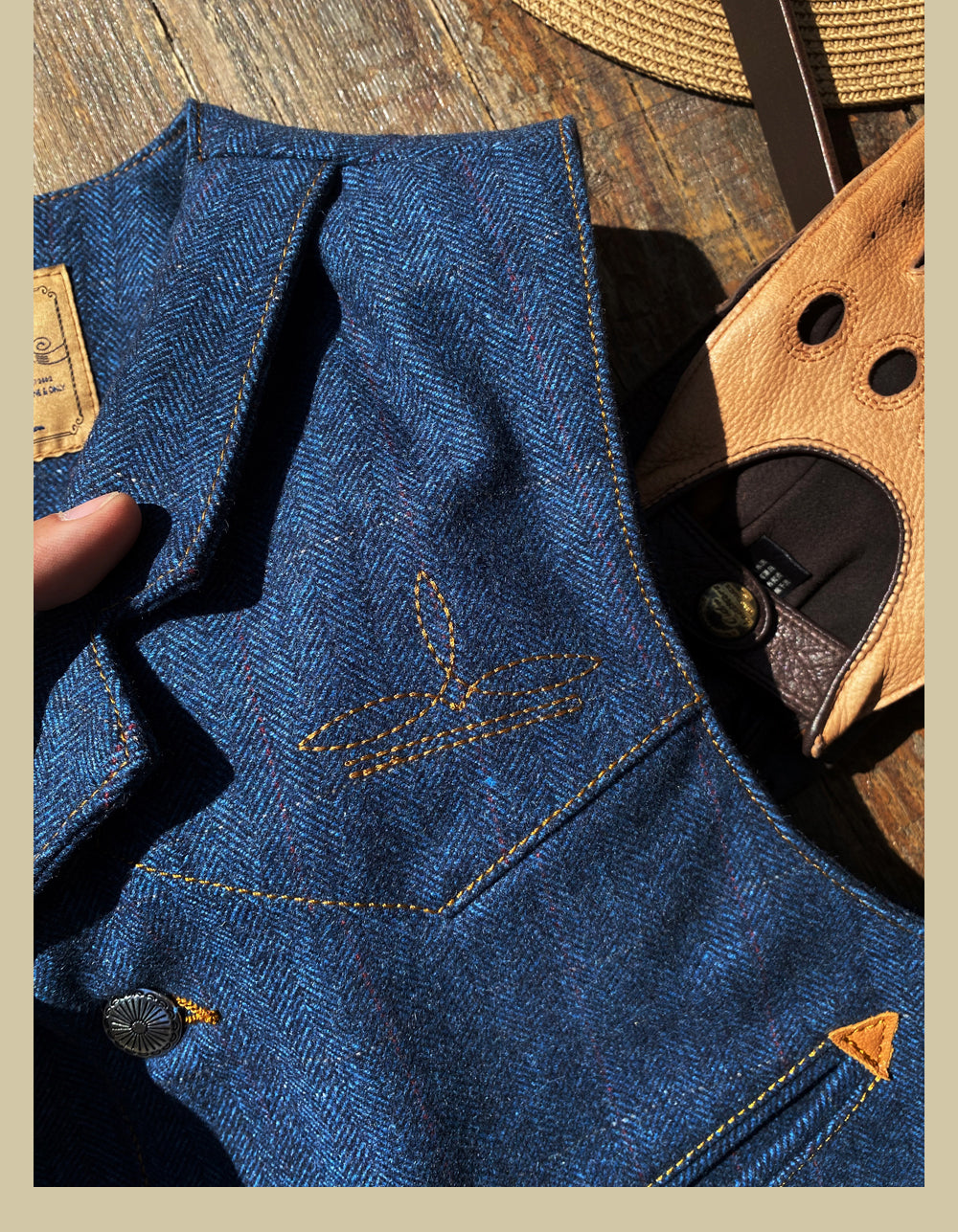 ウールインディゴ ヘリンボーン ウエスタンベスト S~3XL