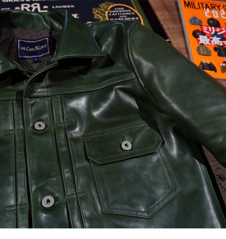 ★1st型 506復刻モデル ホースハイドレザージャケット★グリーン S~3XL
