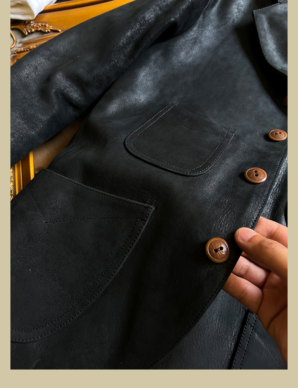 ◇カウレザー使用 3つボタン ジャケット◇ブレザー S~4XL