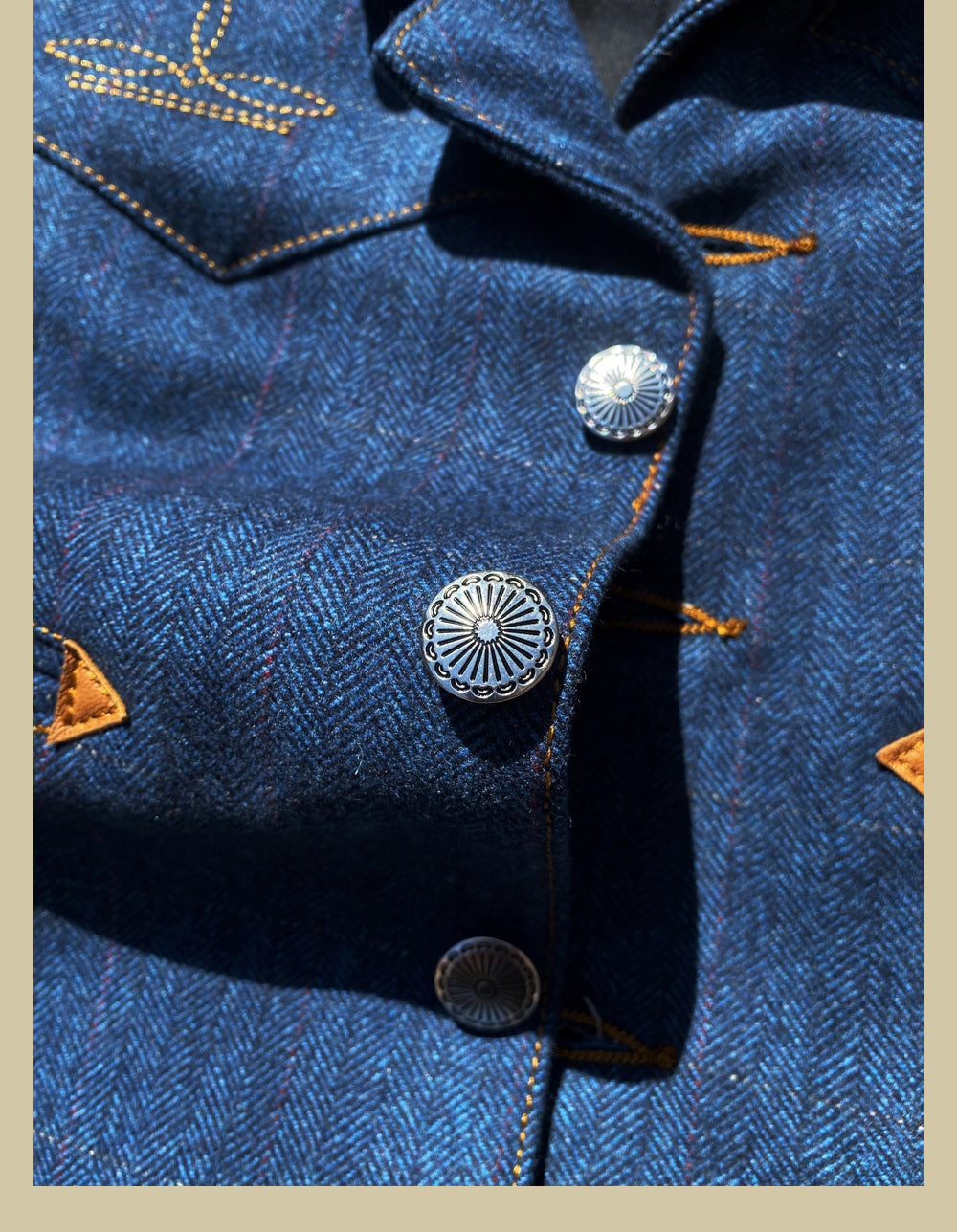 ウールインディゴ ヘリンボーン ウエスタンベスト S~3XL