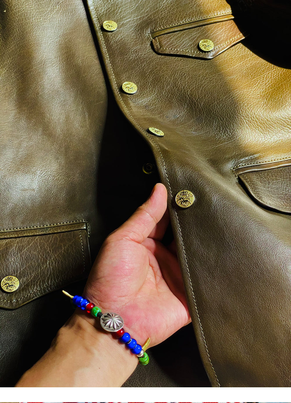 カウレザー レザージャケット khaki M~2XL