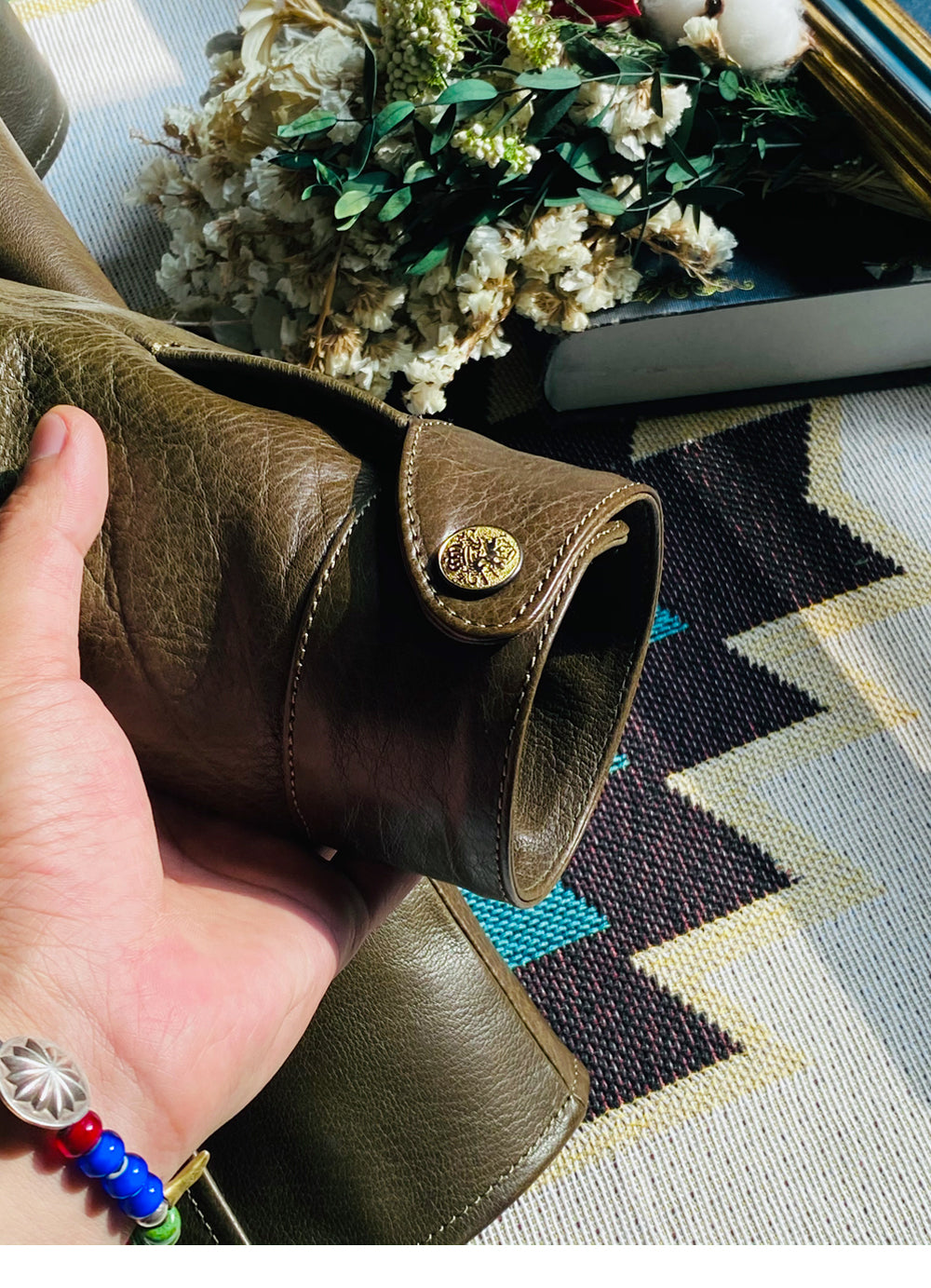 カウレザー レザージャケット khaki M~2XL