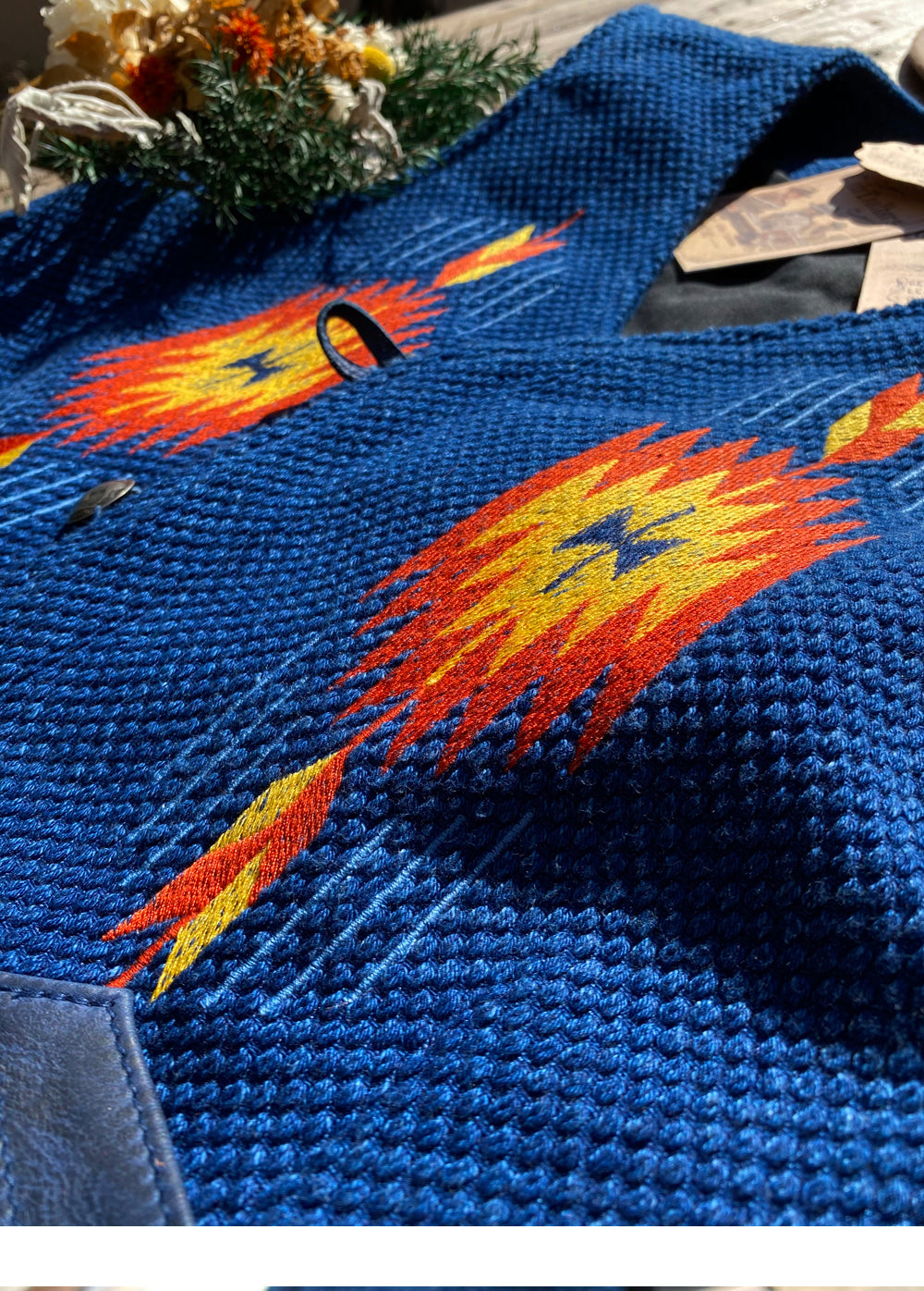 ◆刺し子地インディゴ レザー パッチワークベスト S~4XL◆