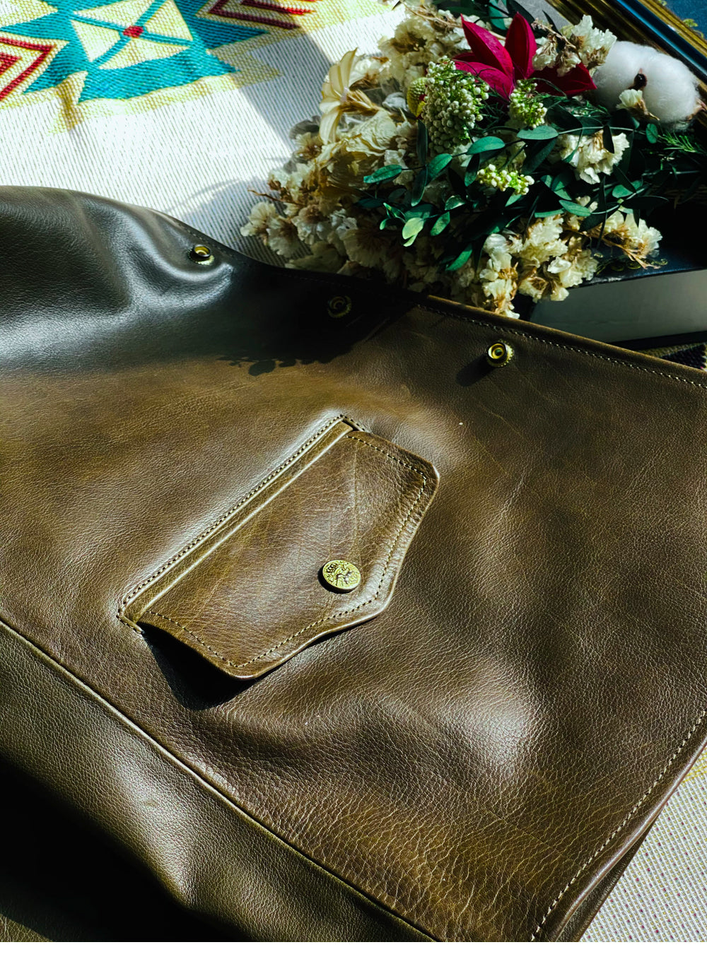 カウレザー レザージャケット khaki M~2XL