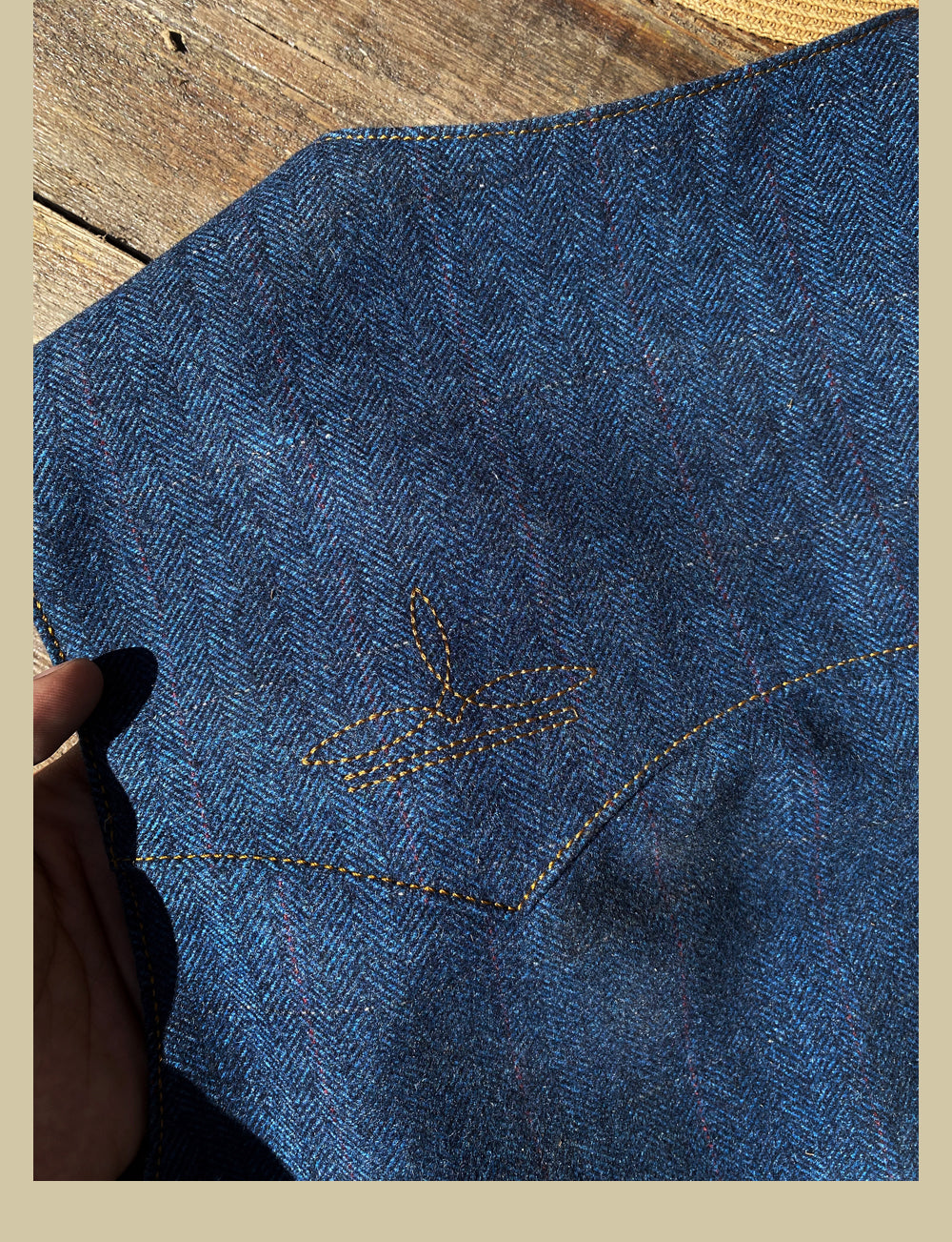ウールインディゴ ヘリンボーン ウエスタンベスト S~3XL