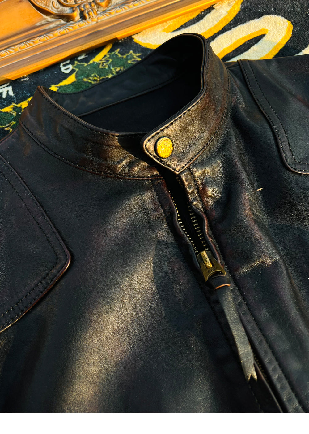 茶芯 ホースハイドレザー シングルライダース ジャケット ブラック S~4XL