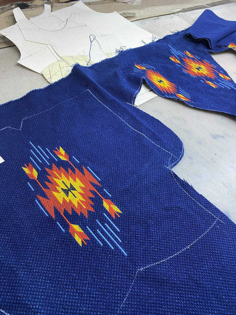 ◆刺し子地インディゴ レザー パッチワークベスト S~4XL◆