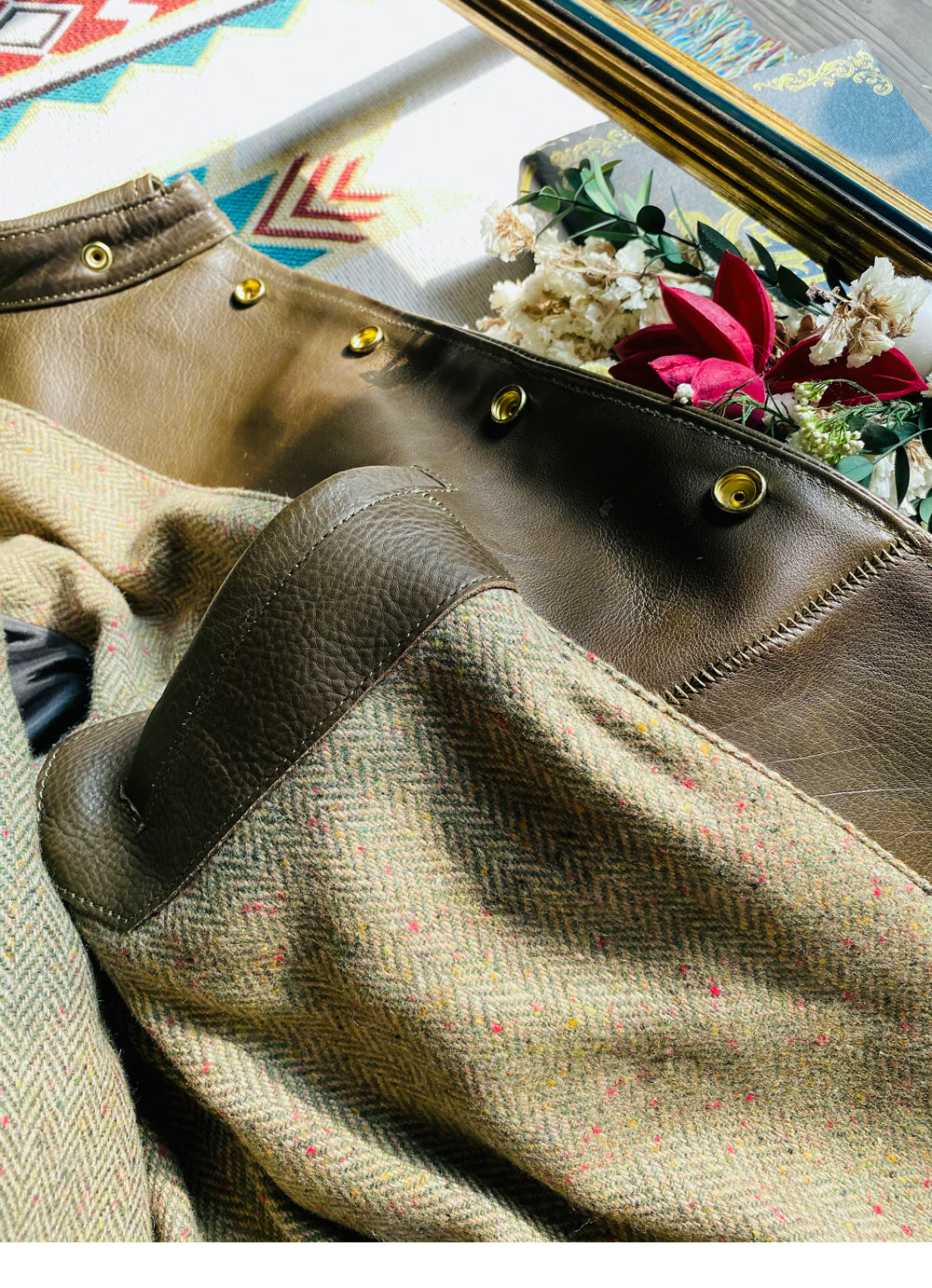 カウレザー レザージャケット khaki M~2XL