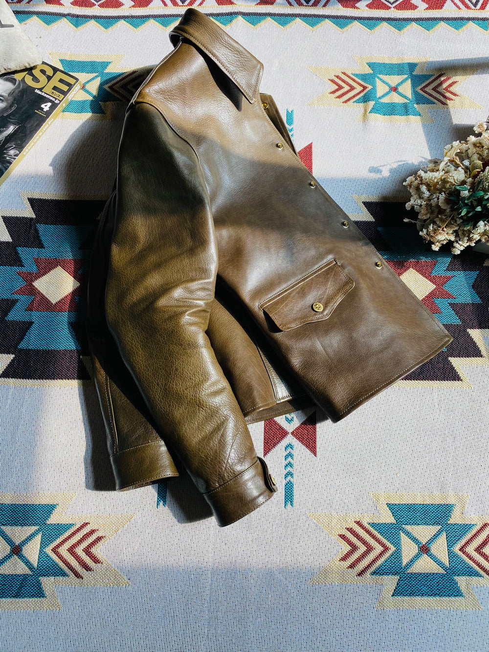 カウレザー レザージャケット khaki M~2XL