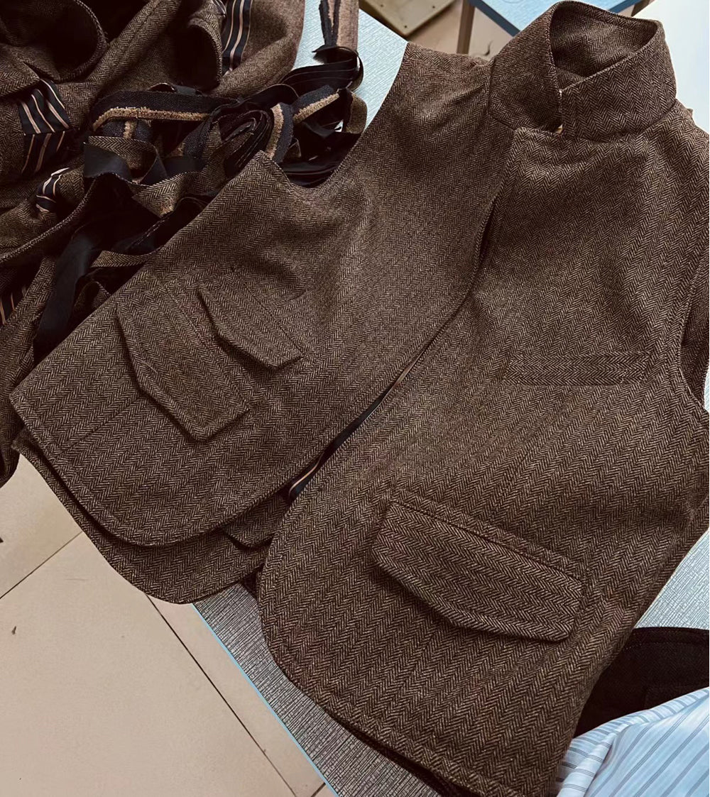 クラシカル ウールヘリンボーン ベスト S~2XL