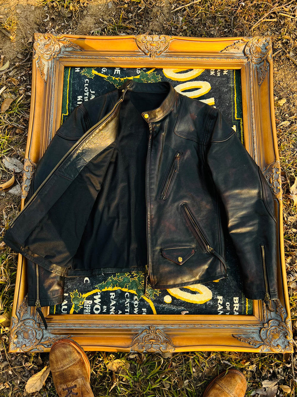茶芯 ホースハイドレザー シングルライダース ジャケット ブラック S~4XL