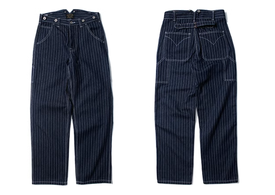 サスペンダー付きでヴィンテージライクな仕上がりに☆13.5OZ デニムストライプジーンズ☆XS~XL