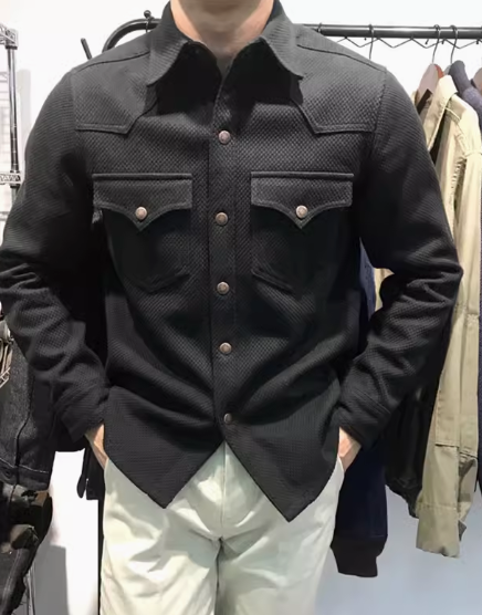 ◆ヴィンテージ風 刺し子 剣道着 風合いあるテクスチャーのコットン 14オンス 厚手メンズ シャツ◆M~3XL