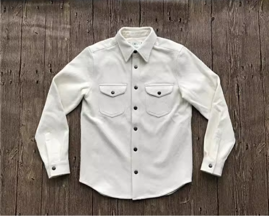 ◆ヴィンテージ風 刺し子 剣道着 風合いあるテクスチャーのコットン 14オンス 厚手メンズ シャツ◆M~3XL