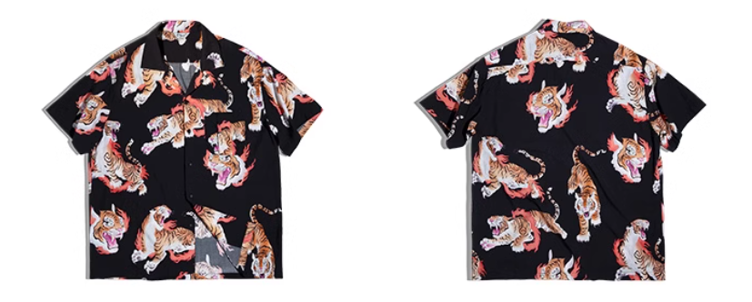 ▲ヴィンテージ復刻 タイガープリント トラ柄 半袖 オープンカラー アロハシャツ▼2色展開 S~2XL