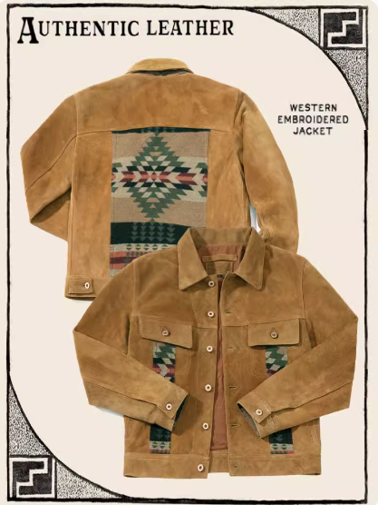 ◇ヴィンテージ復刻ナバホ柄ブランケット切り替えスウェードジャケット◇M~4XL