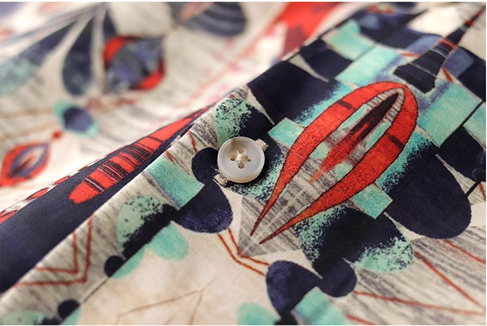 △ヴィンテージ復刻 ハワイアンプリント幾何学×バタフライ柄 アロハシャツ▽M~2XL