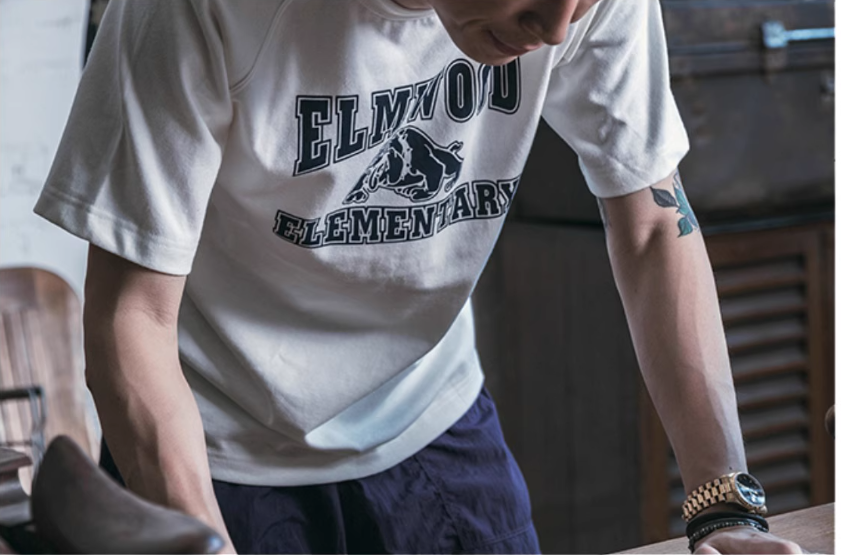 2色展開◆色味、プリントの雰囲気もGOOD◆ヴィンテージ復刻 ELMWOOD ブルドッグプリント ラグランTシャツ◆S~2XL