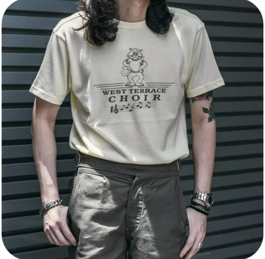 2色展開◆色味、プリントの雰囲気もGOOD◆ヴィンテージ復刻 WEST TERRACE CHOIR キャットプリント Tシャツ◆S~2XL
