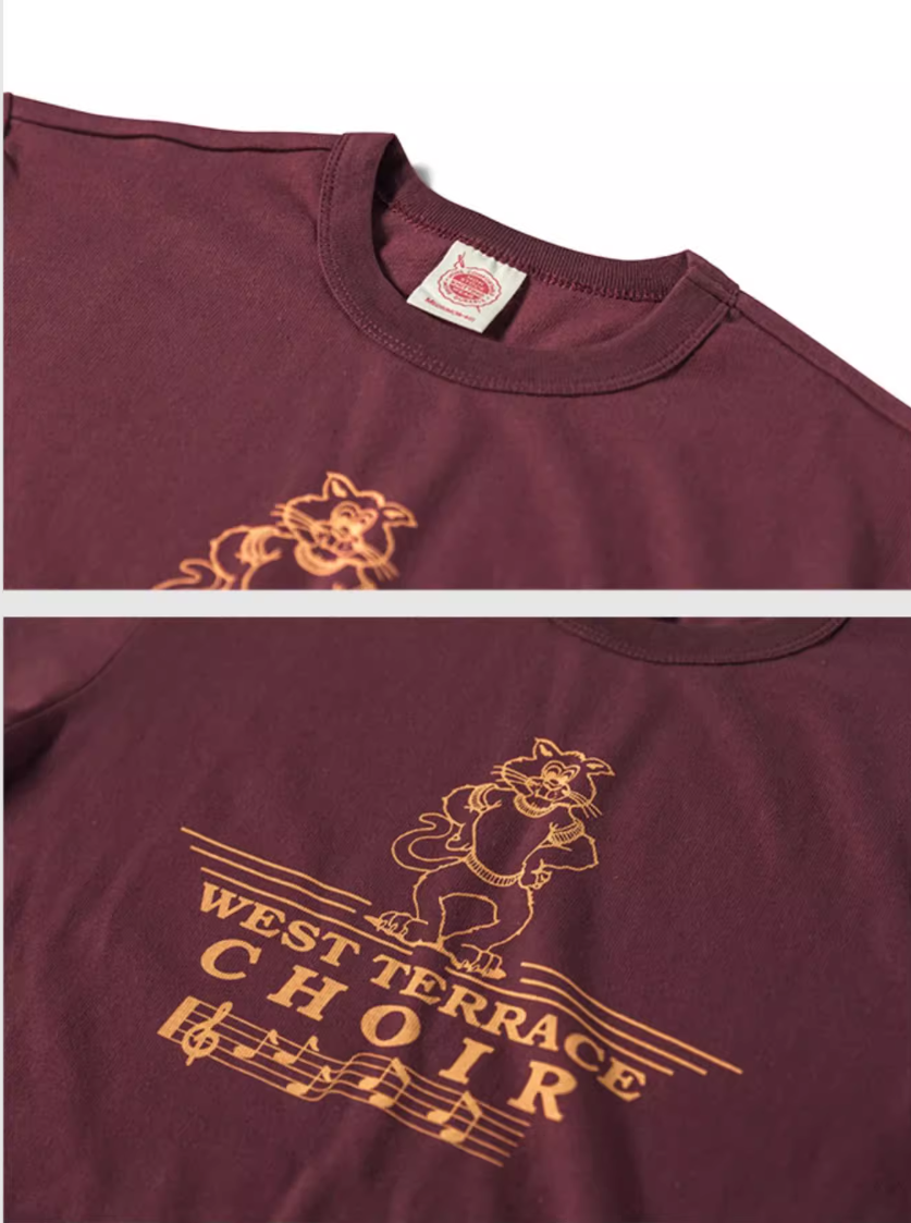 2色展開◆色味、プリントの雰囲気もGOOD◆ヴィンテージ復刻 WEST TERRACE CHOIR キャットプリント Tシャツ◆S~2XL