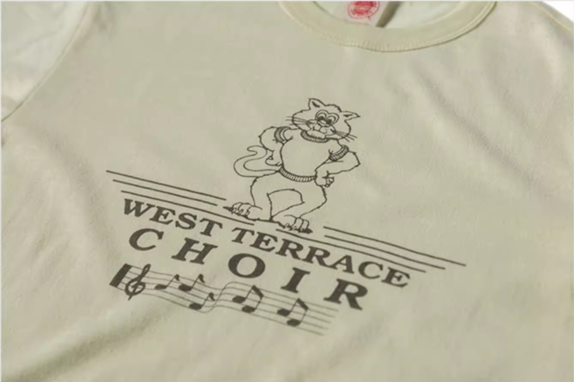 2色展開◆色味、プリントの雰囲気もGOOD◆ヴィンテージ復刻 WEST TERRACE CHOIR キャットプリント Tシャツ◆S~2XL