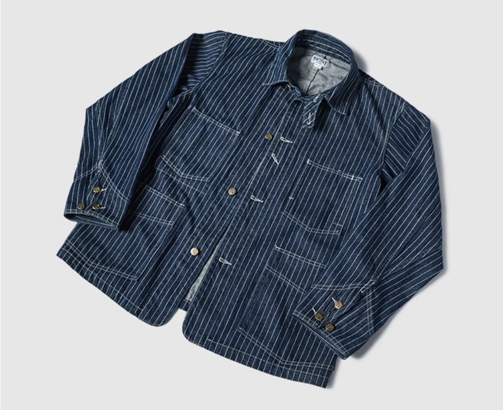 △WABASH(鉄道員)ストライプデニム カバーオール▽S~2XL