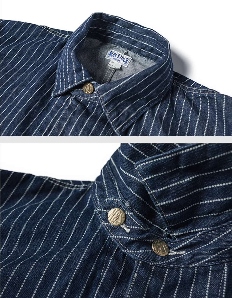 △WABASH(鉄道員)ストライプデニム カバーオール▽S~2XL