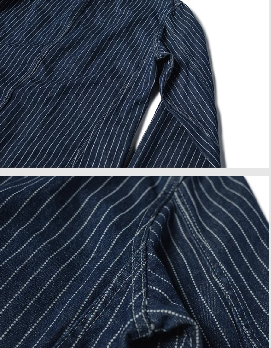 △WABASH(鉄道員)ストライプデニム カバーオール▽S~2XL