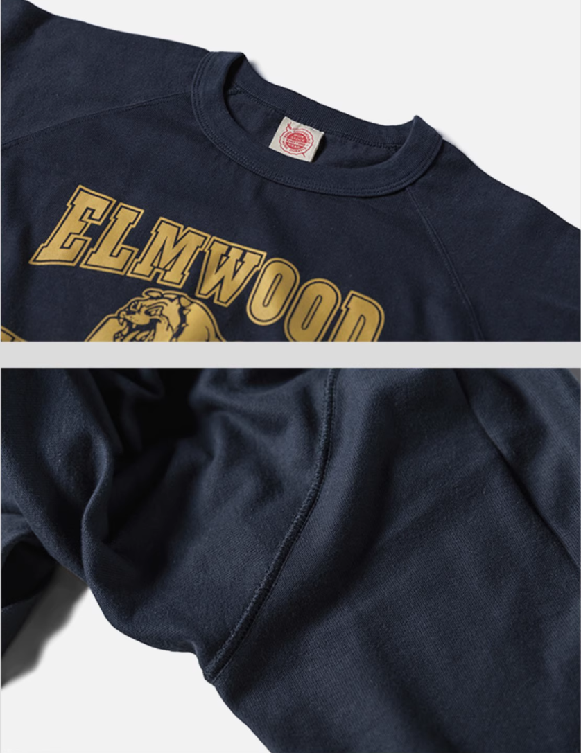 2色展開◆色味、プリントの雰囲気もGOOD◆ヴィンテージ復刻 ELMWOOD ブルドッグプリント ラグランTシャツ◆S~2XL