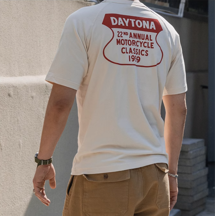 2色展開◆色味、プリントの雰囲気もGOOD◆ヴィンテージ復刻 DAYTONA MOTORCYCLETシャツ◆S~2XL