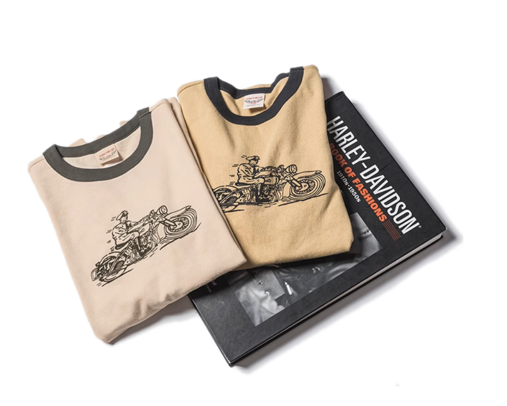 2色展開◆色味、プリントの雰囲気もGOOD◆MOTORCYCLE リンガーTシャツ◆S~2XL