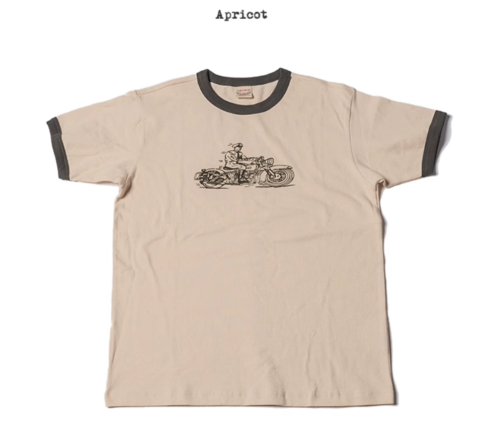 2色展開◆色味、プリントの雰囲気もGOOD◆MOTORCYCLE リンガーTシャツ◆S~2XL