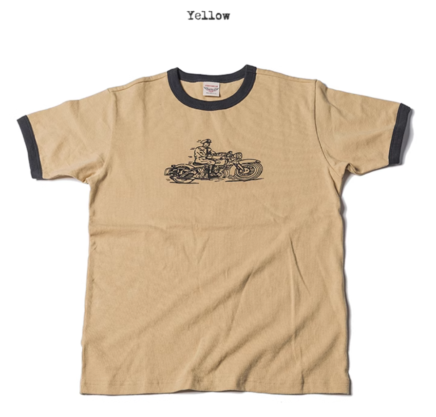 2色展開◆色味、プリントの雰囲気もGOOD◆MOTORCYCLE リンガーTシャツ◆S~2XL