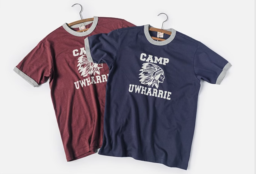 2色展開◆色味、プリントの雰囲気もGOOD◆ヴィンテージ復刻 CAMP UWHARRIE リンガーTシャツ◆S~2XL