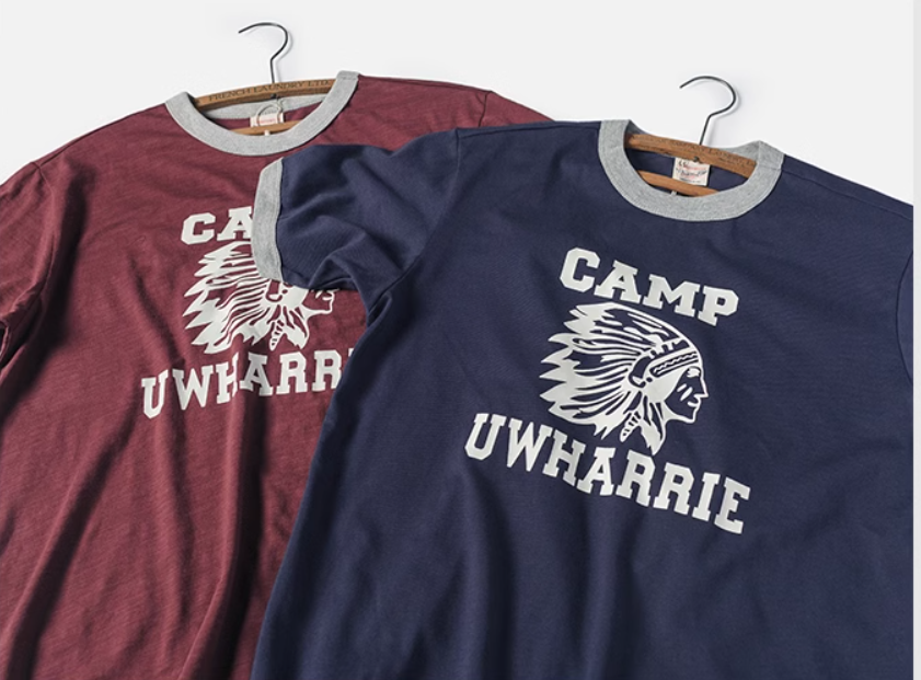 2色展開◆色味、プリントの雰囲気もGOOD◆ヴィンテージ復刻 CAMP UWHARRIE リンガーTシャツ◆S~2XL