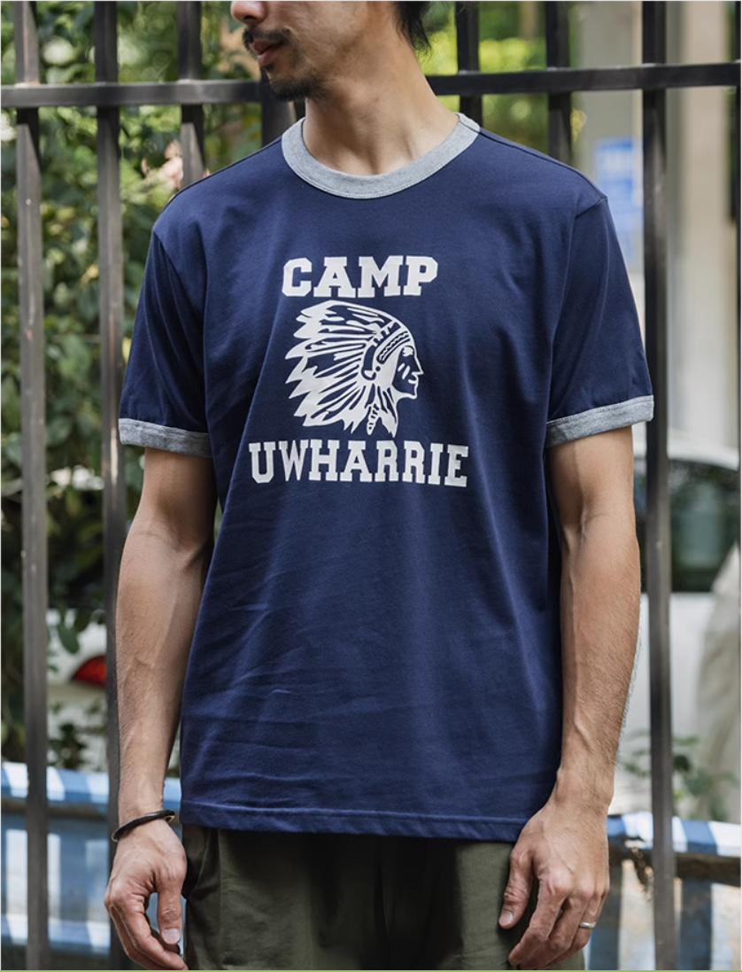 2色展開◆色味、プリントの雰囲気もGOOD◆ヴィンテージ復刻 CAMP UWHARRIE リンガーTシャツ◆S~2XL